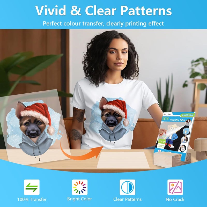 Jecqbor DTF Transfer Film 13x19 Inch, 120 Sheets A3+ Plus Double-Sided Matte Clear PET Paper, DTF Paper for Sublimation Hack, Direct Print on for All Fabric and Colors T-Shirts Textile - Image 2